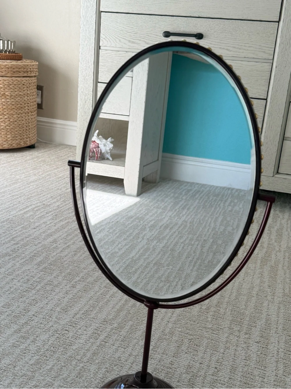 Gucci Oval Vanity Mirror in Dark Red with Gold Stud Trim